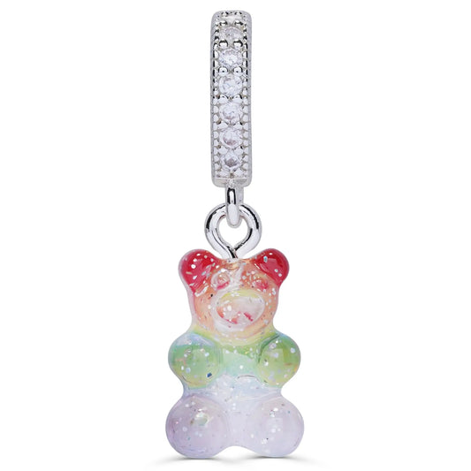 Crystal Haze Nostalgia bear Pave privjesak - Rainbow srebrni
