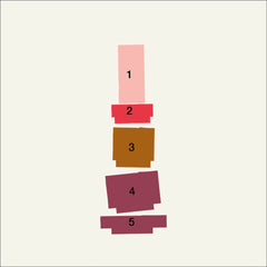 Prikaz pet modula Stack 03 Burgundy označenih brojevima od 1 do 5