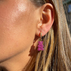 Crystal Haze Nostalgia bear earring - Magenta