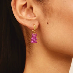 Crystal Haze Nostalgia bear earring - Magenta