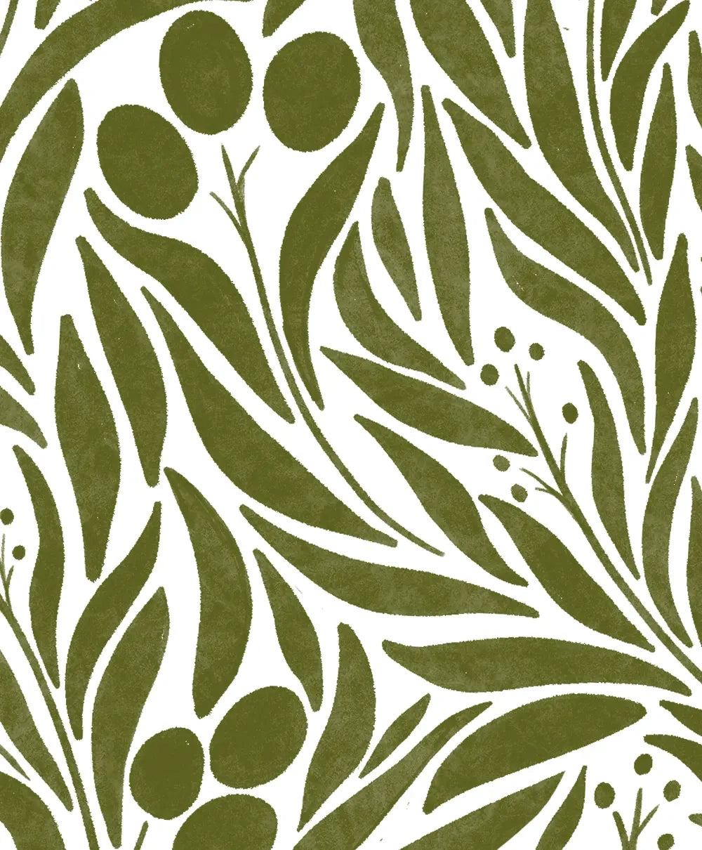 The olive-branch pattern on the fabric of the Mediterranean Soul hand fan