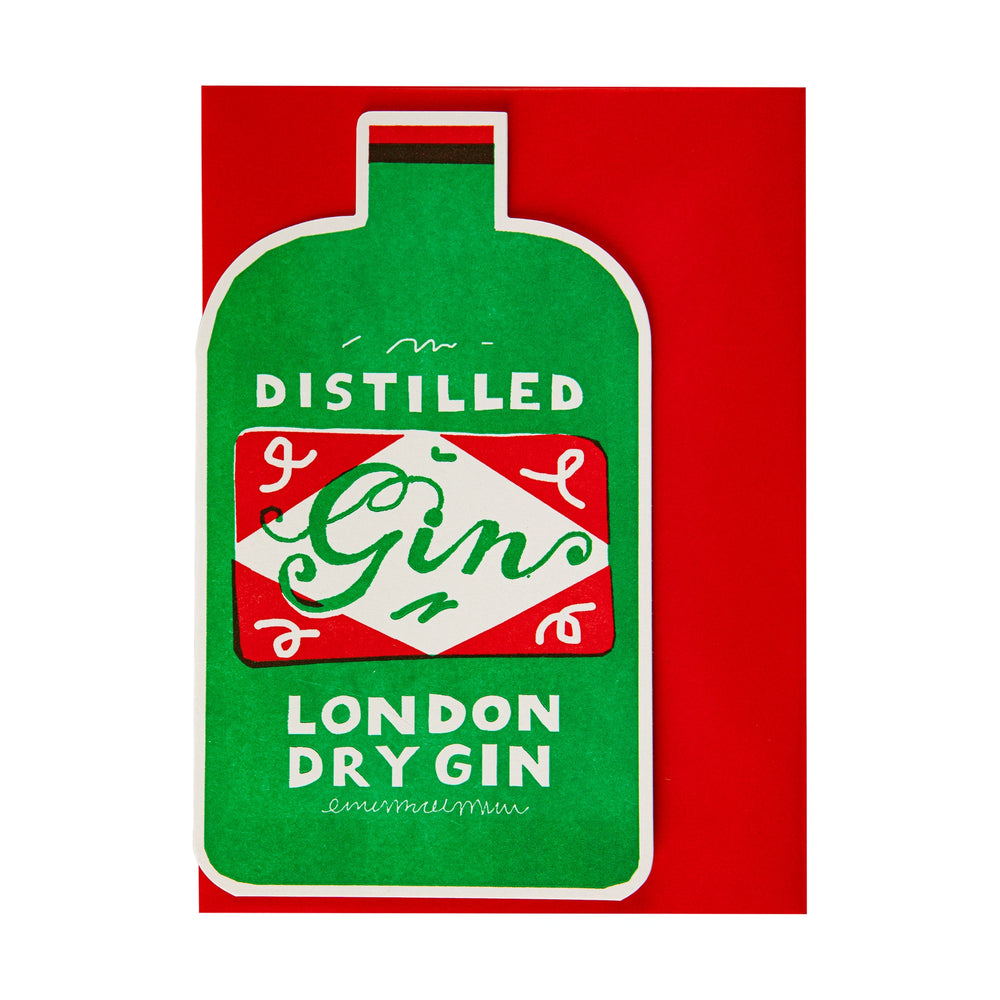 Čestitka Gin Bottle na crvenoj podlozi