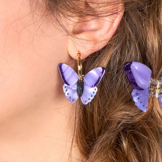 Coucou Suzette Naušnice Purple Butterfly