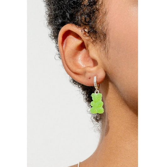 Crystal Haze Nostalgia bear Fizzy earring - Sour Apple silver