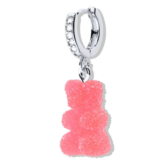 Crystal Haze Nostalgia bear Fizzy earring - Cherry silver