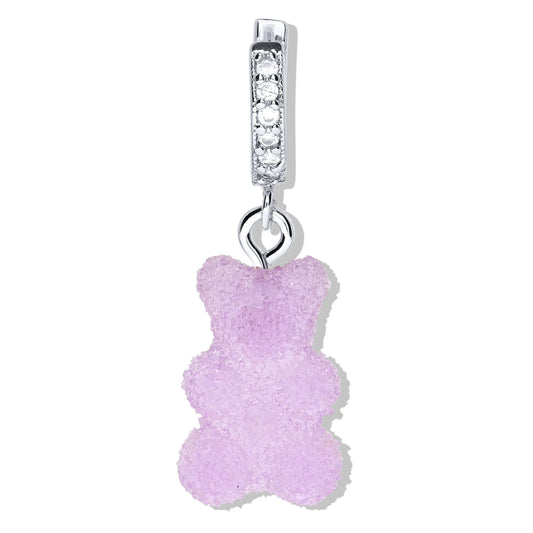 Crystal Haze Nostalgia bear Fizzy earring - Grape silver