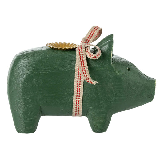 Maileg Drveni svijećnjak mali - Green Pig
