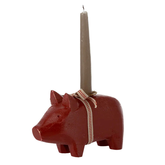 Maileg Drveni svijećnjak mali - Red Pig