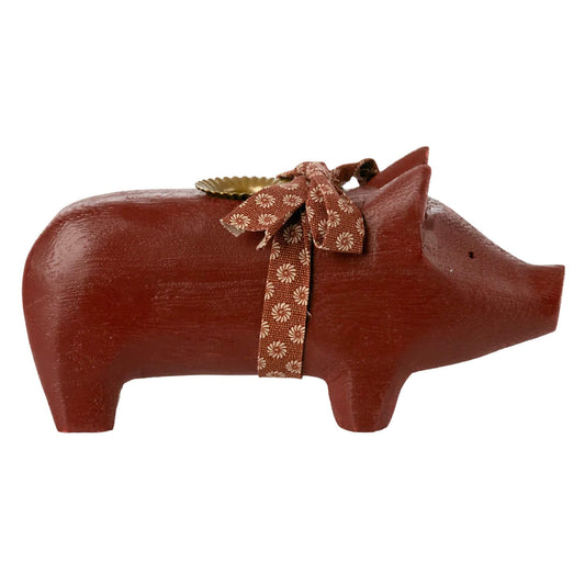 Maileg Drveni svijećnjak srednji - Red Pig