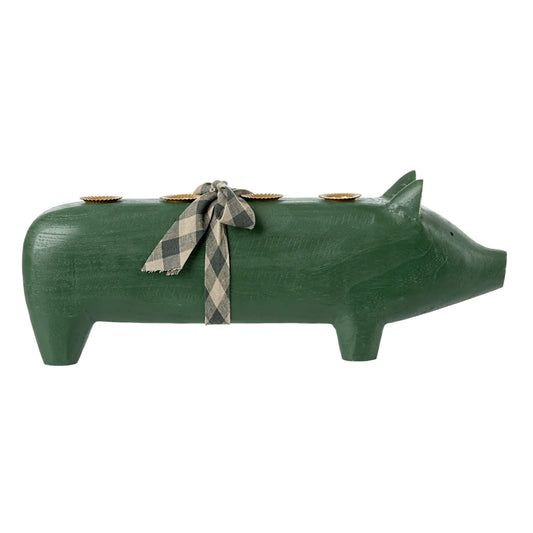 Maileg Drveni svijećnjak veliki - Green Pig