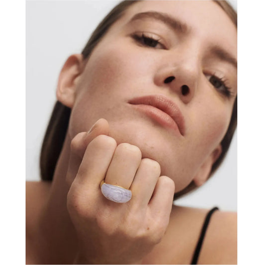 PDPAOLA Shell ring - Blue Lace Agate