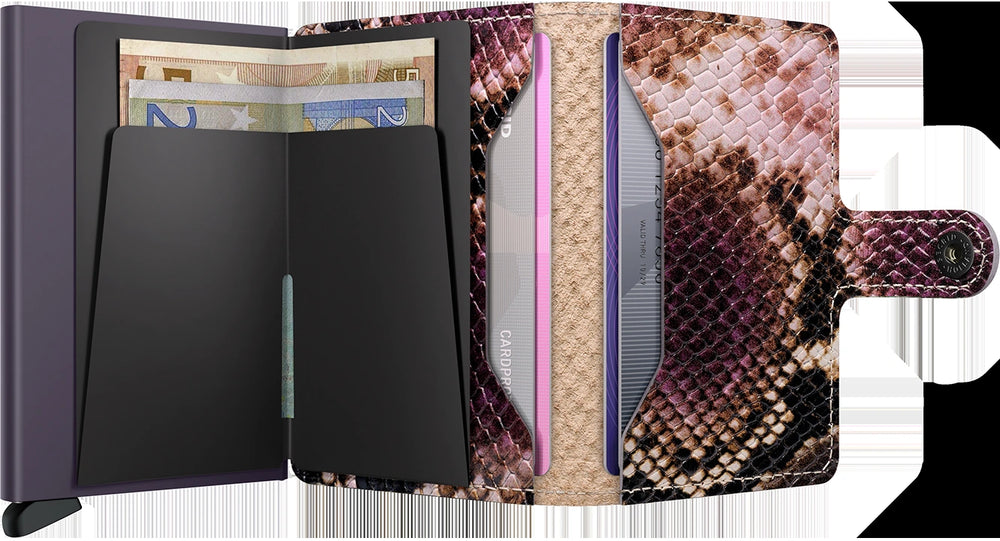 Secrid Serpent Purple Wallet - open with cards and bills