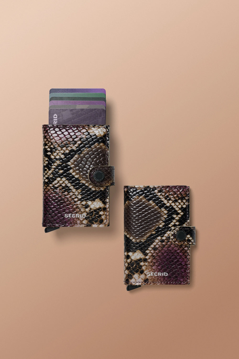 Secrid Serpent Purple Wallet - open and closed